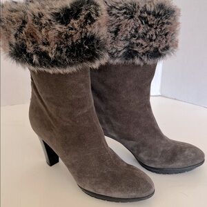 Aquatalia Weather Resistant Suede Boots with Faux Fur Trim